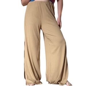 Wide leg rib knit pants with slits on legs, Full Circle Trends XL
